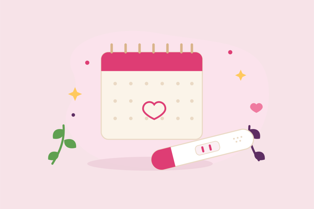 Un calendrier et un test de grossesse, illustration vectorielle douce