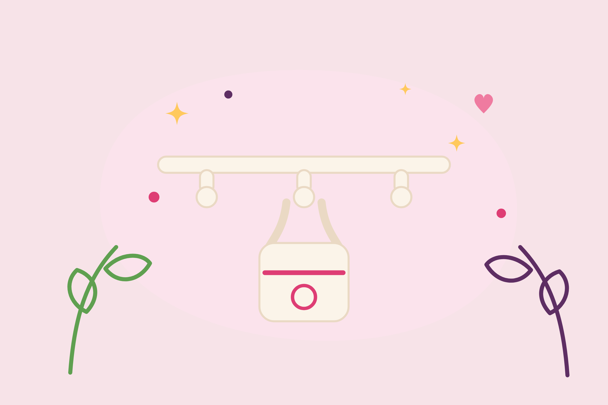Un portemanteau bas avec un petit sac accroché, illustration à plat aux couleurs du Journal des Mamans