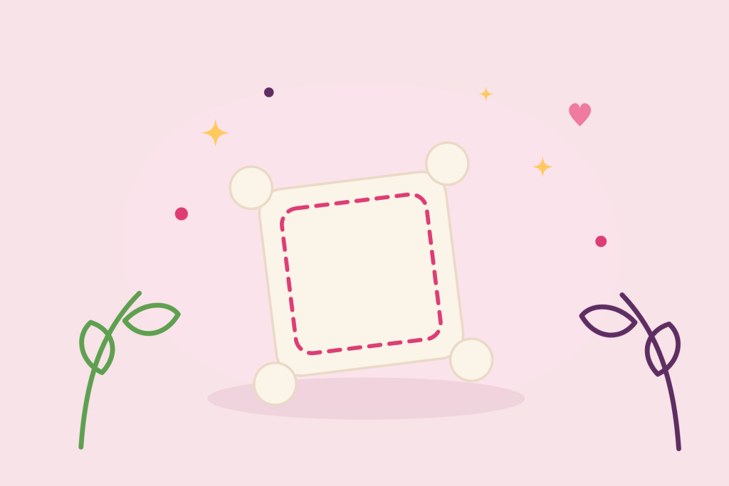 Un doudou carré posé à plat, pour accompagner l'angoisse du 8e mois, illustration aux couleurs du Journal des Mamans