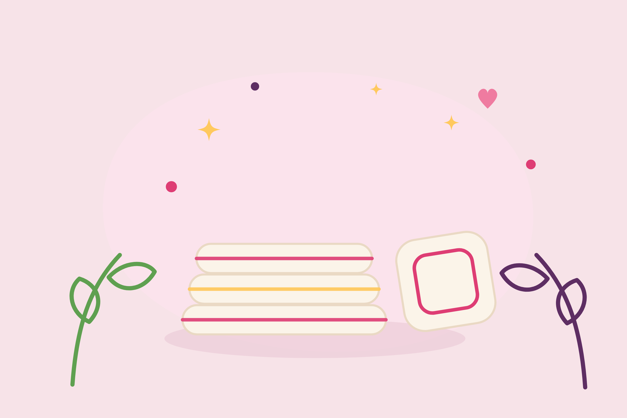 Un plaid plié et un coussin, illustration à plat aux couleurs du Journal des Mamans
