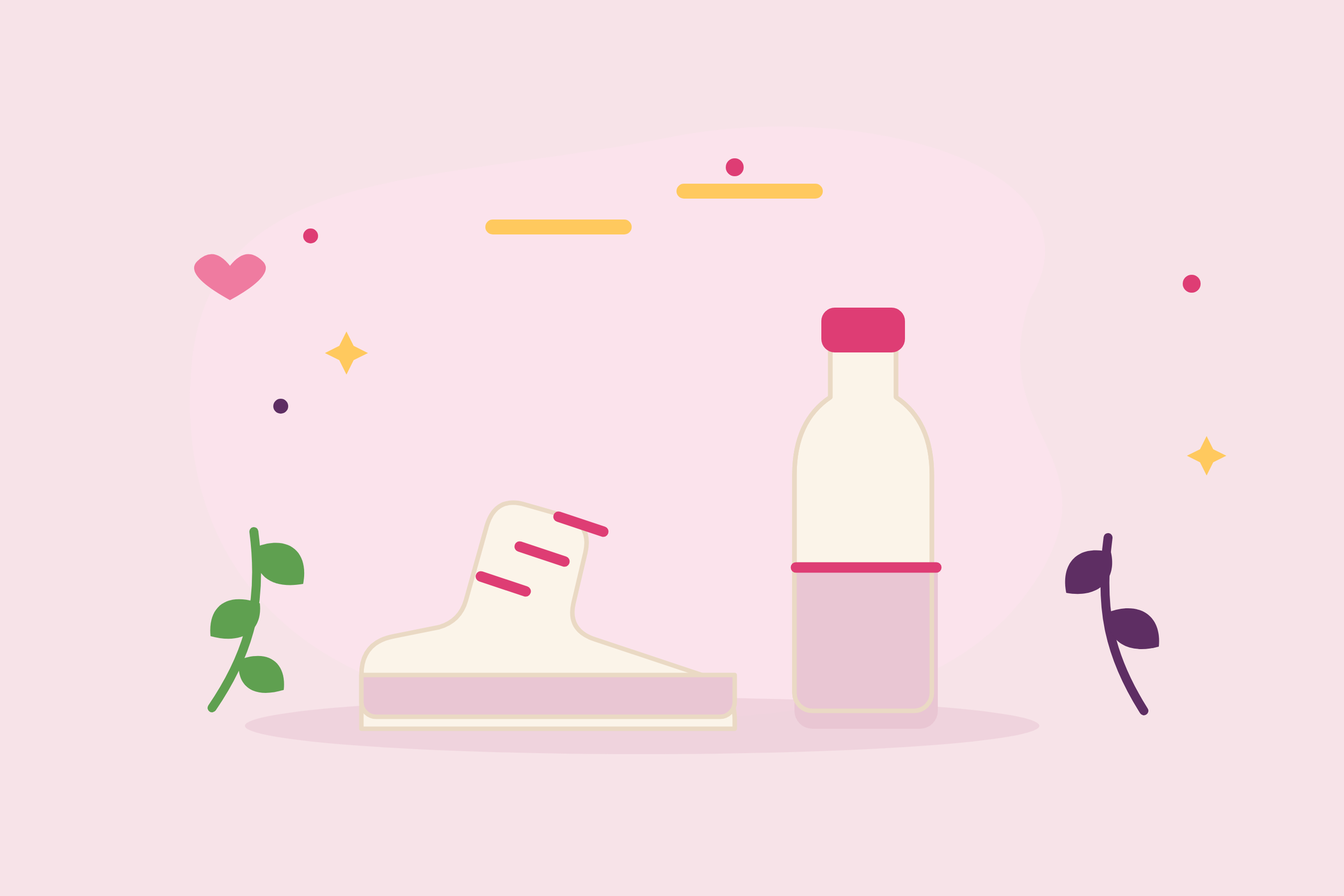 Illustration à plat d'une chaussure de marche et d'une bouteille d'eau, pour l'activité physique pendant la grossesse