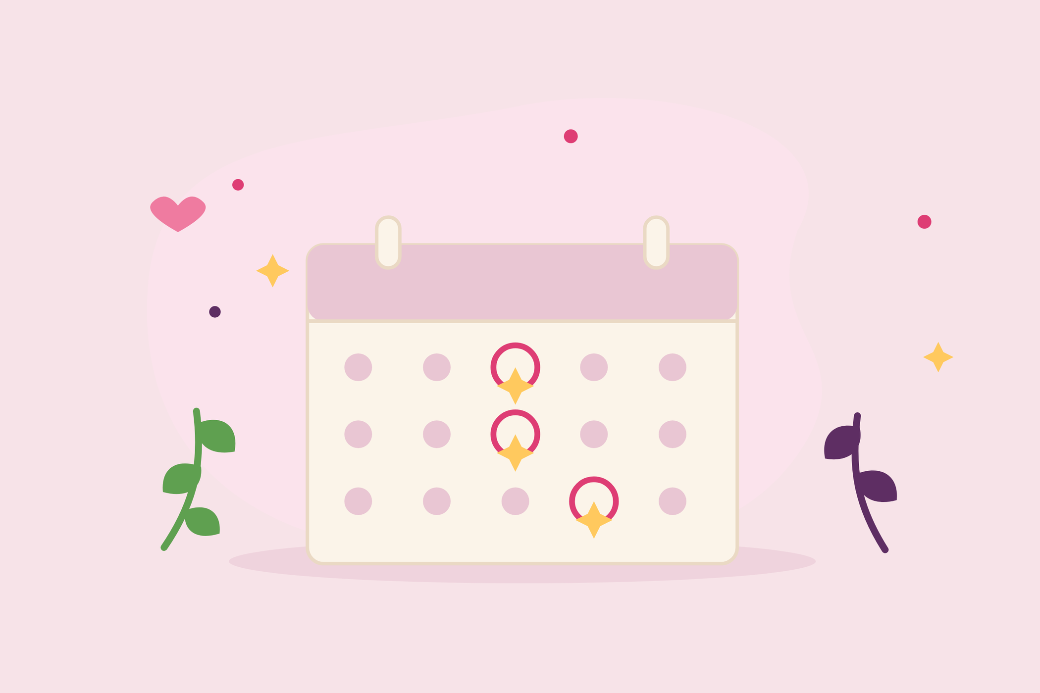 Illustration à plat d'un calendrier de grossesse dont trois cases sont entourées, pour les trois échographies
