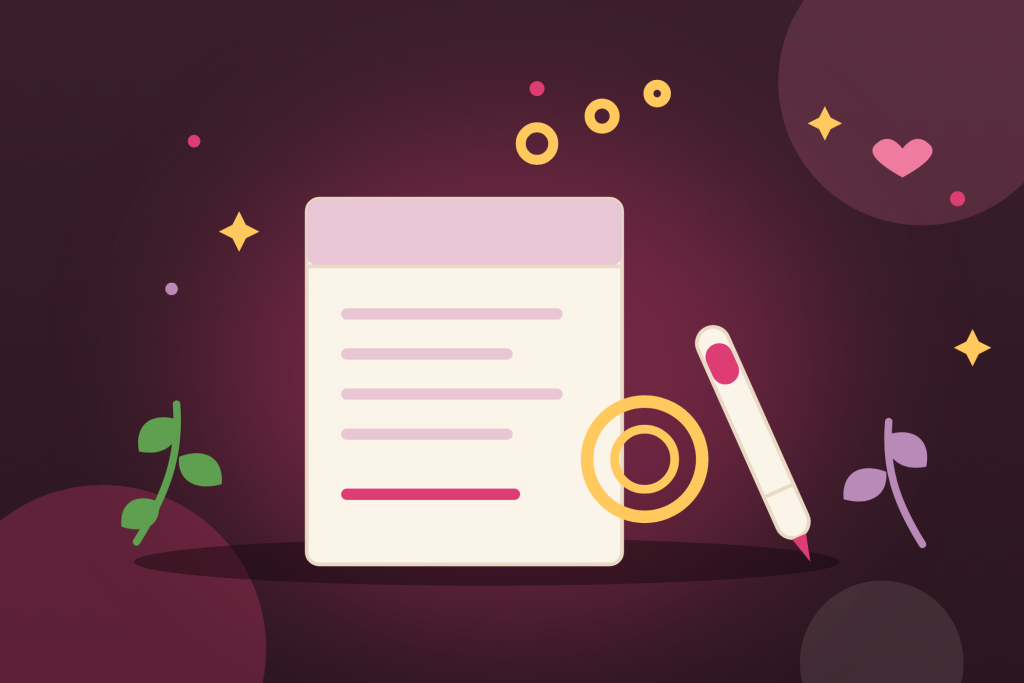 Illustration à plat d'un formulaire de déclaration de grossesse, d'un stylo et d'un cachet doré